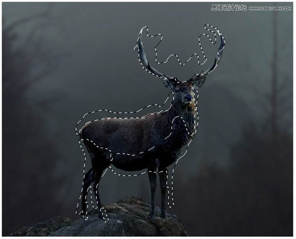 Photoshop合成头顶火焰燃烧效果的森林鹿王