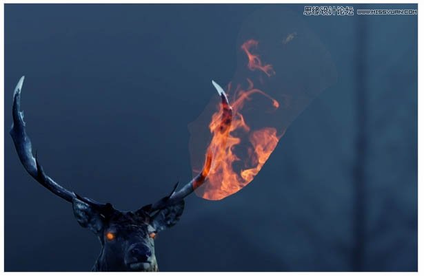 Photoshop合成头顶火焰燃烧效果的森林鹿王