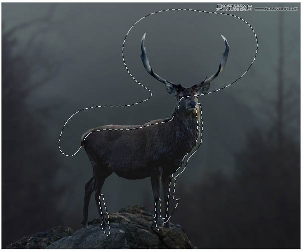 Photoshop合成头顶火焰燃烧效果的森林鹿王