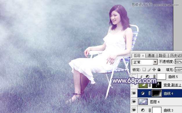 Photoshop调出草地美女梦幻唯美蓝色调