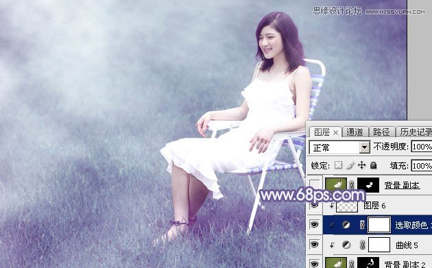 Photoshop调出草地美女梦幻唯美蓝色调