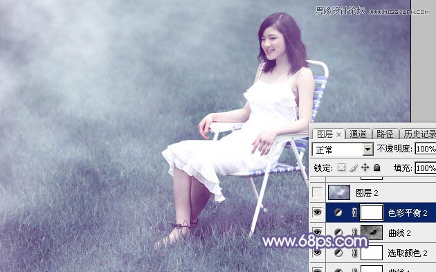 Photoshop调出草地美女梦幻唯美蓝色调