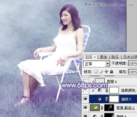 Photoshop调出草地美女梦幻唯美蓝色调