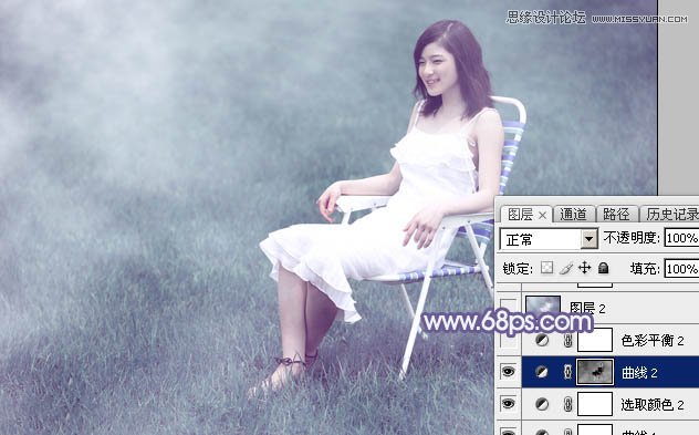 Photoshop调出草地美女梦幻唯美蓝色调