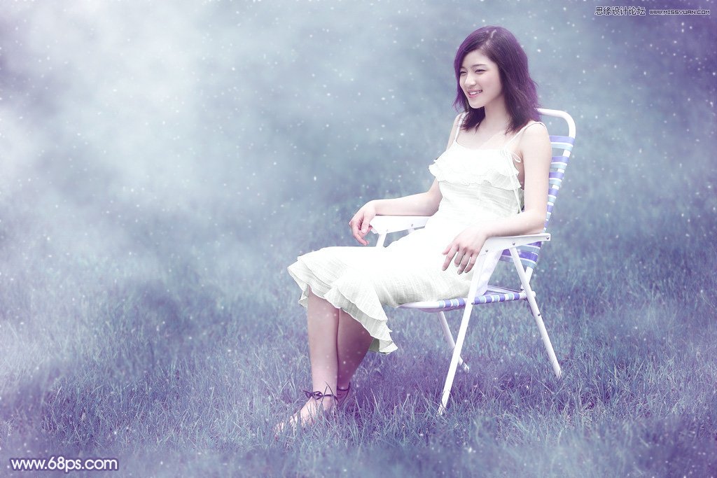 Photoshop调出草地美女梦幻唯美蓝色调