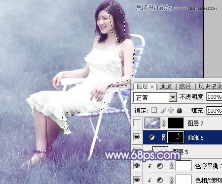 Photoshop调出草地美女梦幻唯美蓝色调