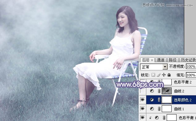Photoshop调出草地美女梦幻唯美蓝色调