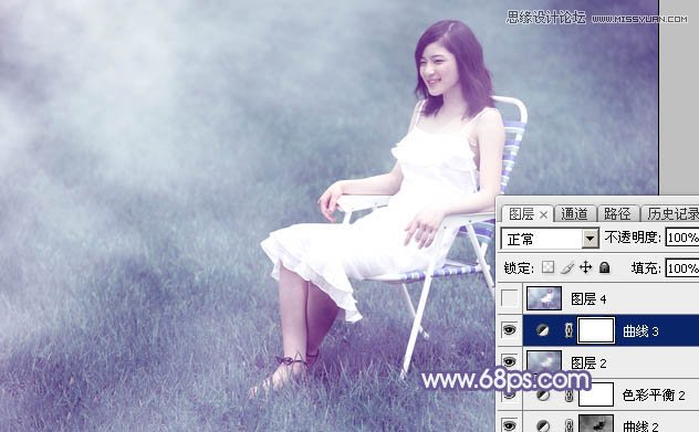 Photoshop调出草地美女梦幻唯美蓝色调