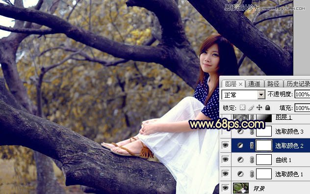 Photoshop给树上美女人像添加唯美逆光效果