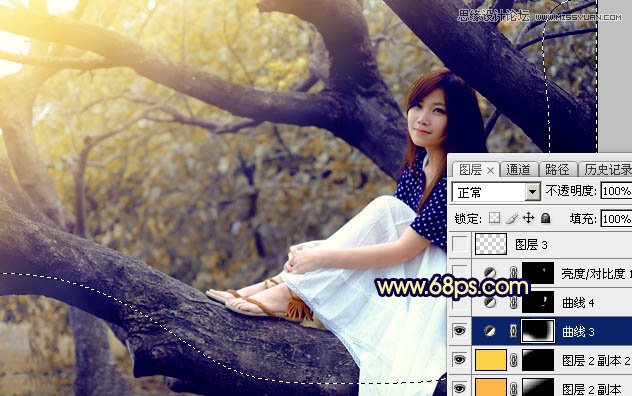 Photoshop给树上美女人像添加唯美逆光效果