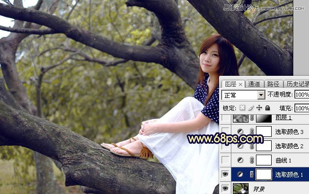 Photoshop给树上美女人像添加唯美逆光效果