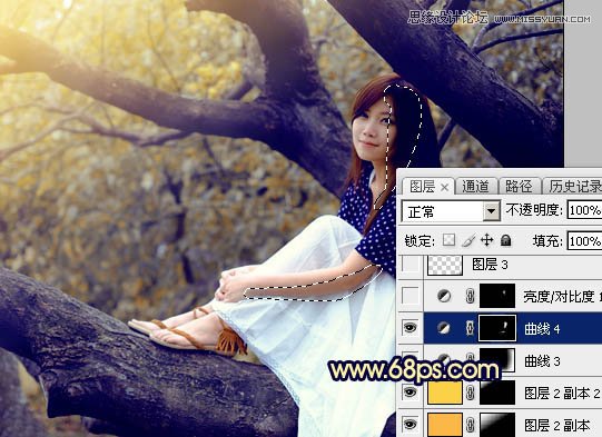 Photoshop给树上美女人像添加唯美逆光效果