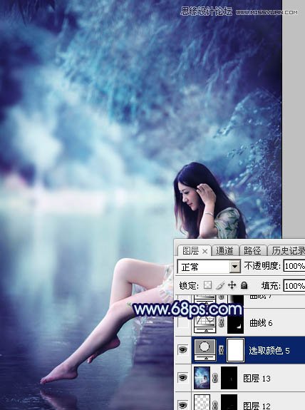 Photoshop调出河边女孩梦幻的深蓝效果