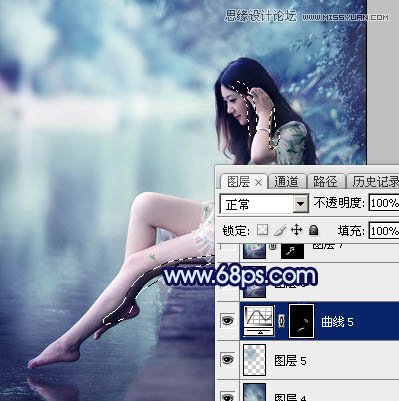 Photoshop调出河边女孩梦幻的深蓝效果