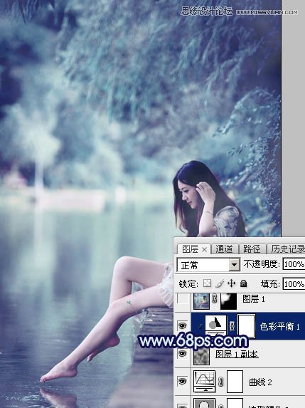 Photoshop调出河边女孩梦幻的深蓝效果