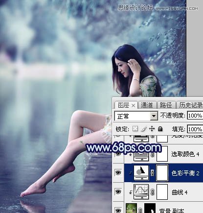 Photoshop调出河边女孩梦幻的深蓝效果
