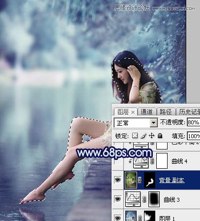 Photoshop调出河边女孩梦幻的深蓝效果