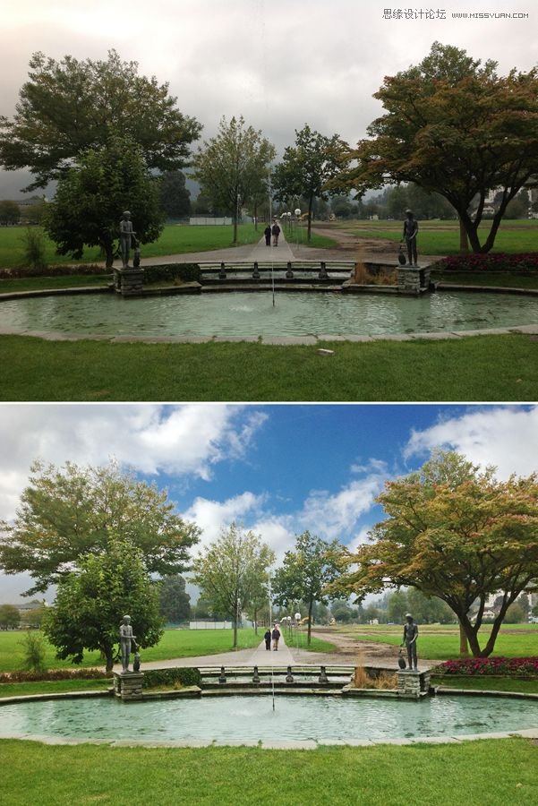 Photoshop给公园照片添加逼真的云彩效果