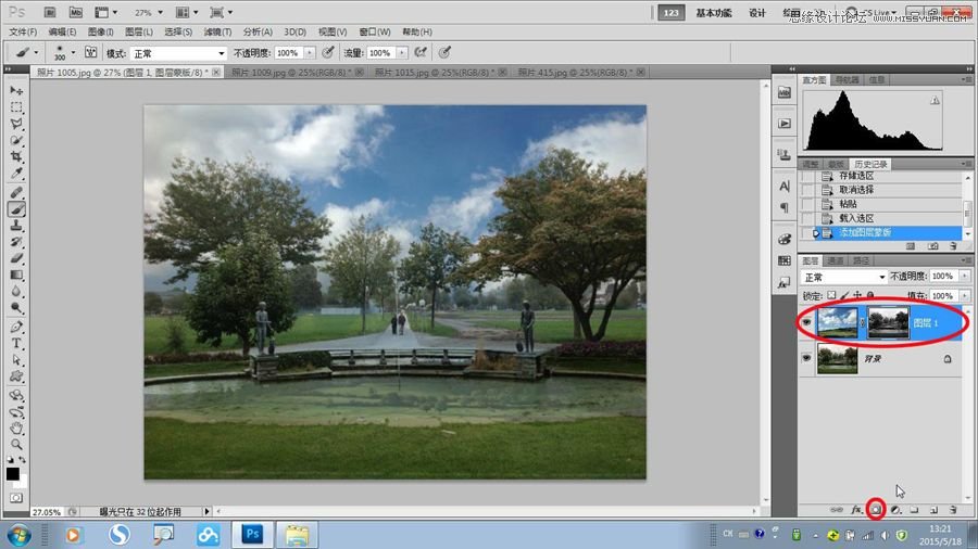 Photoshop给公园照片添加逼真的云彩效果