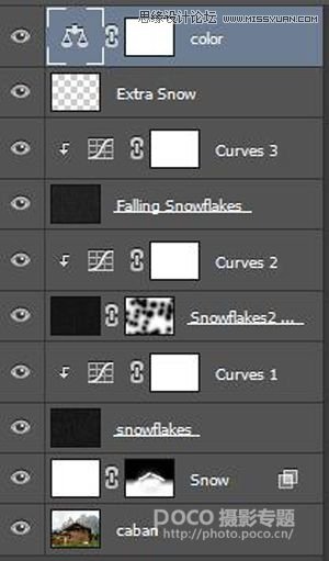 Photoshop给山间木屋添加冬季雪景效果