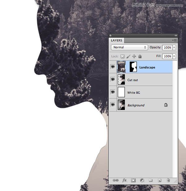 Photoshop制作人像和风景照片双重曝光效果