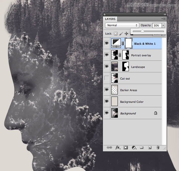 Photoshop制作人像和风景照片双重曝光效果