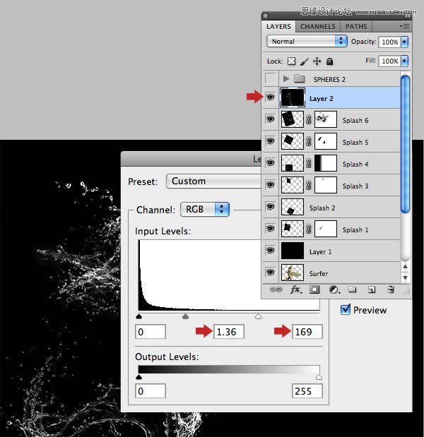 Photoshop合成从水花中冲出的海边美女