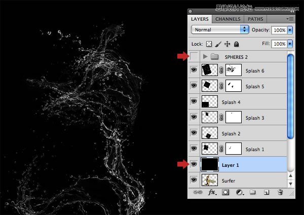 Photoshop合成从水花中冲出的海边美女