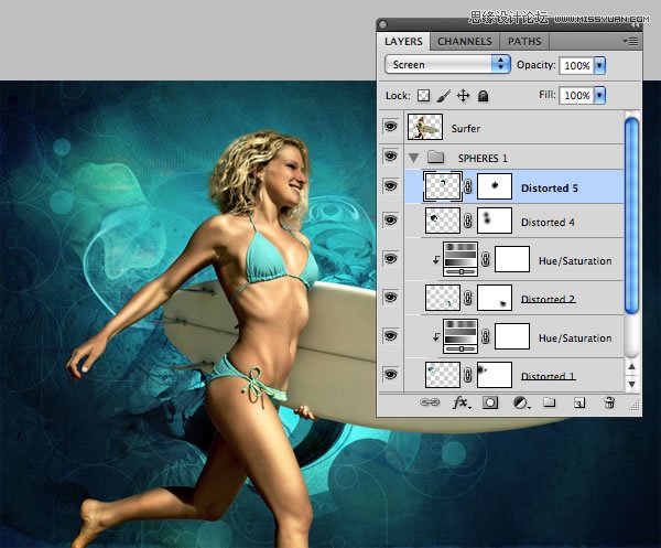 Photoshop合成从水花中冲出的海边美女