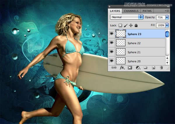 Photoshop合成从水花中冲出的海边美女