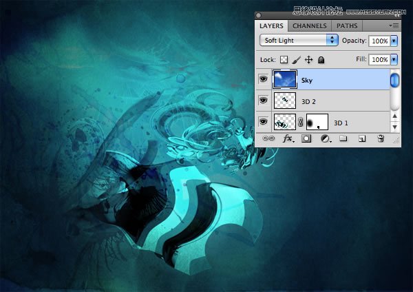 Photoshop合成从水花中冲出的海边美女