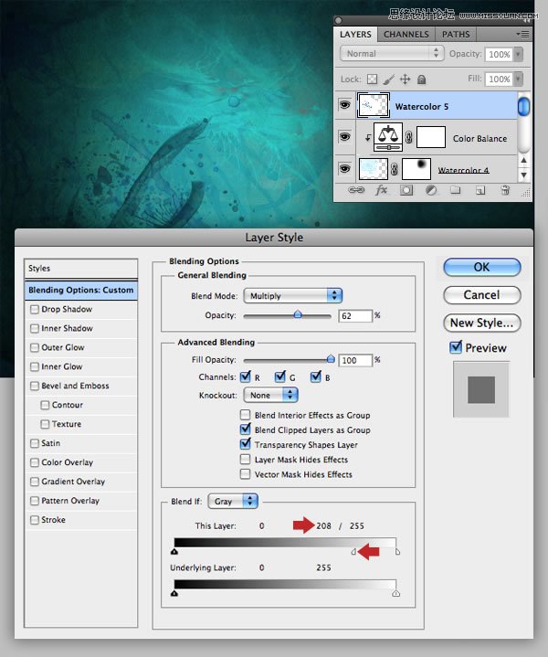 Photoshop合成从水花中冲出的海边美女