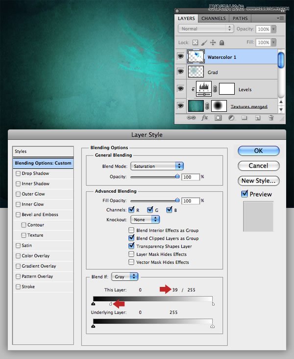 Photoshop合成从水花中冲出的海边美女