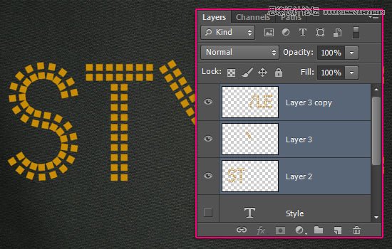 Photoshop制作黄金点状效果艺术字教程