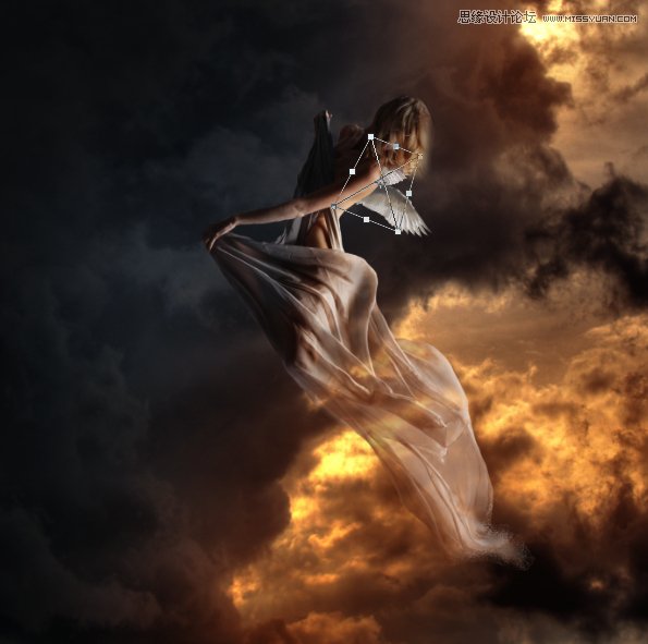 Photoshop合成在乌云密布中飞舞的天使