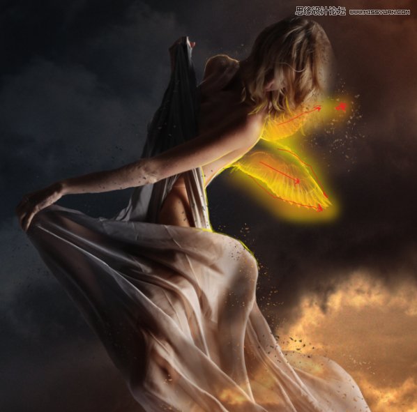 Photoshop合成在乌云密布中飞舞的天使