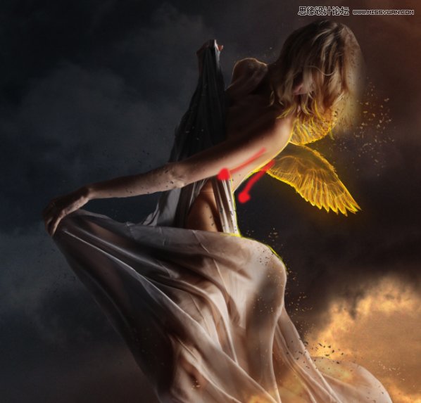 Photoshop合成在乌云密布中飞舞的天使