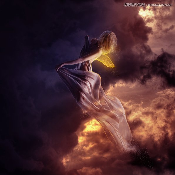 Photoshop合成在乌云密布中飞舞的天使