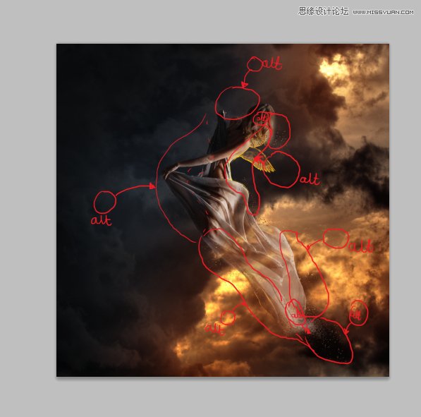 Photoshop合成在乌云密布中飞舞的天使