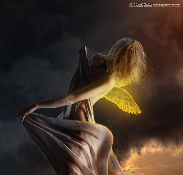 Photoshop合成在乌云密布中飞舞的天使