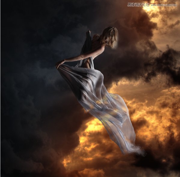 Photoshop合成在乌云密布中飞舞的天使