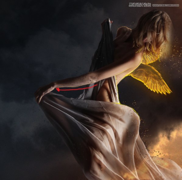 Photoshop合成在乌云密布中飞舞的天使