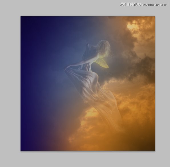 Photoshop合成在乌云密布中飞舞的天使