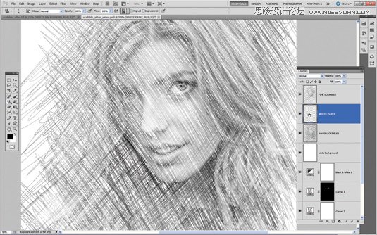 Photoshop把美女人像照片转化成手绘素描效果