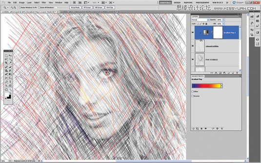 Photoshop把美女人像照片转化成手绘素描效果