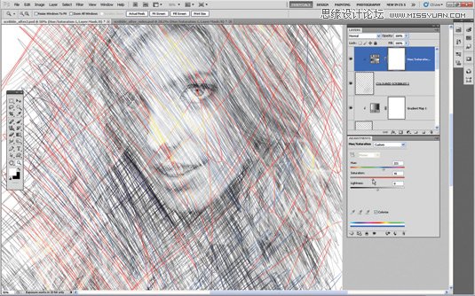 Photoshop把美女人像照片转化成手绘素描效果