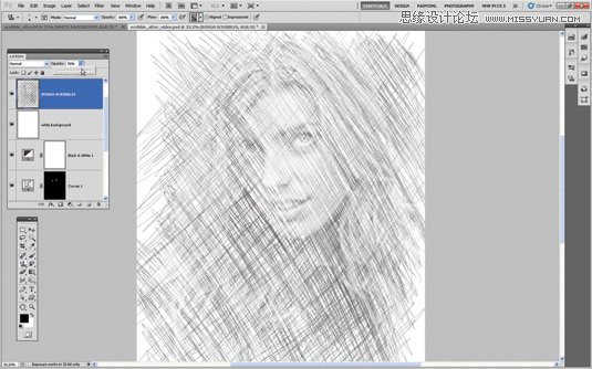 Photoshop把美女人像照片转化成手绘素描效果