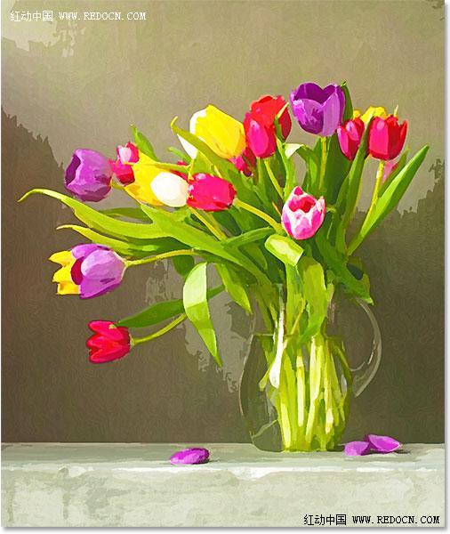 Photoshop把室内花屏花朵转化成水彩效果