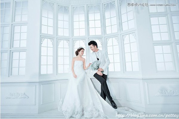 Photoshop调出婚纱照片唯美的青色调