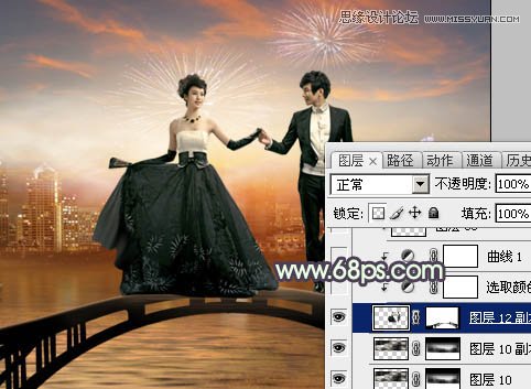 Photoshop合成绚丽城市背景的夜景婚片